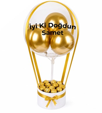 Balonlu Gold Fındıklı Çikolatalı Beyaz Kutu Gold