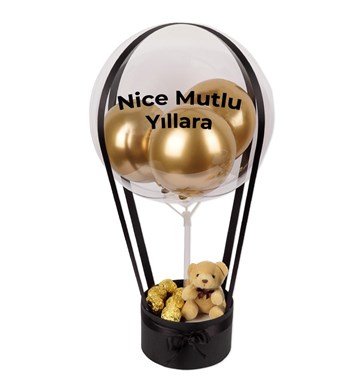 Balonlu Gold Fındıklı Çikolatalı Peluşlu Siyah Kutu