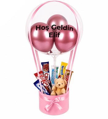Balonlu Peluşlu Çikolata Kutusu v2 Pembe