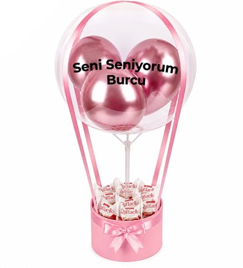 Balonlu Raffaello Çikolatalı Pembe Kutu