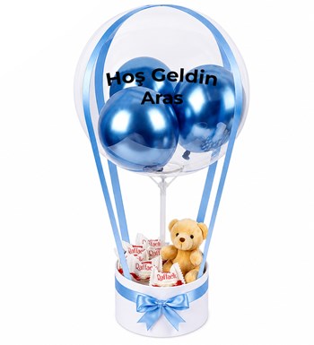 Balonlu Raffaello Peluşlu Çikolatalı Beyaz Kutu