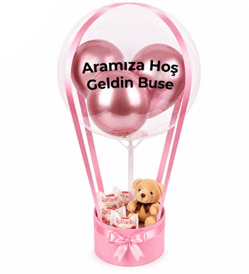 Balonlu Raffaello Peluşlu Çikolatalı Pembe Kutu