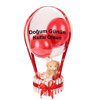 Kinder Kaplı Balonlu Kalp Raffaello Çikolata Peluşlu