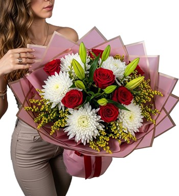 Kırmızı Gül ve Beyaz Anastasia Premium Buket