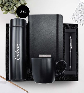 Kişiye Özel Termos & Defter & Siyah Kupa Hediye Seti