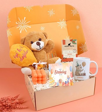 Peluş Ayıcık & Kupa & Mum & Filtre Kahve Hediye Kutusu