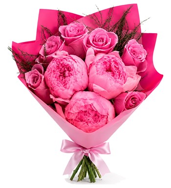 Pembe Gül ve Pembe Şakayık Buketi
