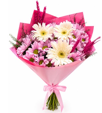 Pembe Papatya ve Beyaz Gerbera Buketi