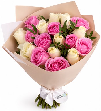 Premium Pembe Beyaz Gül Buketi