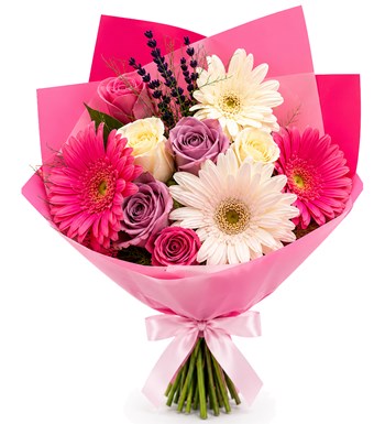 Renkli Güller ve Gerbera Buketi
