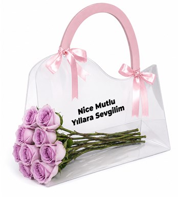 Şeffaf Çantada Lila Gül Buketi